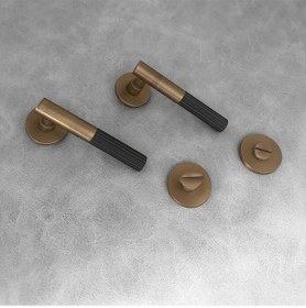 Resim Duo One-s Zamak Mat Antik Sarı - Siyah Rozetli Zamak Wc Banyo Kapı Kolu 1 Takım 