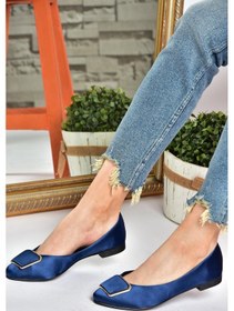 Resim Fox Shoes P726776304 Lacivert Saten Kumaş Kadın Babet Lacivert 
