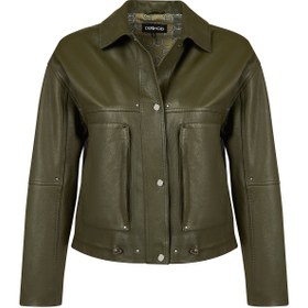Resim Madlen Kadın Yeşil Oversize Deri Ceket - Haki / 