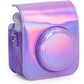 Resim Instax Mini 12 Makine Uyumlu Lila Parlak Deri Kılıf 