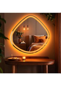 Resim Arelu Amber Led'li Lazer Kumlamalı Lavabo & Banyo Aynası Dokunmatik Sensörlü 60 X 60 Turuncu 