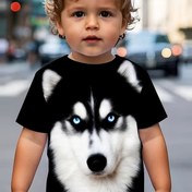 Resim Sevimli Husky Köpek Baskılı Erkek Çocuk Tişörtü - Yumuşak Örme Kumaş, Esnek ve Rahat Yuvarlak Yaka Kısa Kollu Tişört Gençler İçin - İlkbahar/Yaz/Sonbahar için Mükemmel - Makinede Yıkanabilir, Dayanıklı Genç Giysiler 