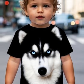 Resim Sevimli Husky Köpek Baskılı Erkek Çocuk Tişörtü - Yumuşak Örme Kumaş, Esnek ve Rahat Yuvarlak Yaka Kısa Kollu Tişört Gençler İçin - İlkbahar/Yaz/Sonbahar için Mükemmel - Makinede Yıkanabilir, Dayanıklı Genç Giysiler 