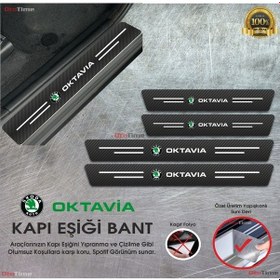 Resim Skoda Oktavia Logolu Uyumlu Karbon Kapı Eşiği Koruyucu Suni Deri 4'lü 