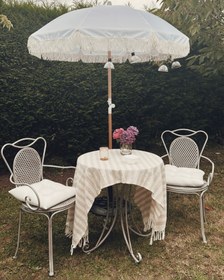 Resim MONDELLO 150 cm Retro Bahçe Şemsiyesi, Kayın Ahşap Gövde, UV Koruma, Bej Püsküllü - Sarı 