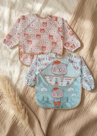Resim Babydonat Teddy Guard Sıvı Geçirmez Uzun Kollu Bebek Mama Önlüğü 2'li Set - 6-24 Ay Leke Tutmaz Blw Uyumlu Ayı 