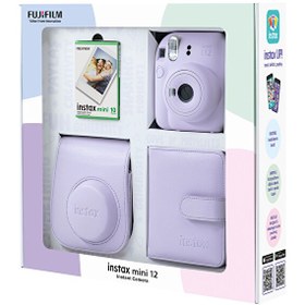 Resim Fujifilm Instax Mini 12 Lila Fotoğraf Makinesi - 10'lu Film Kare Albüm ve Deri Kılıf Bundle Box 