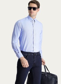 Resim Mavi Uzun Kol Regular Fit Oxford Pamuk Gömlek 