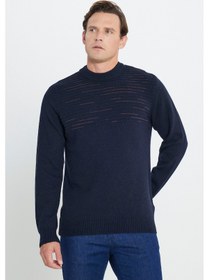 Resim AC&Co / Altınyıldız Classics Erkek Lacı Bordo Standart Fit Normal Kesim Yarım Balıkçı Yaka Triko Kazak Lacı Bordo 