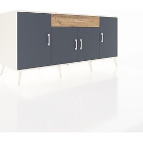 Resim Kronos Konsol 3 Raflı Tek Çekmeceli 4 Kapaklı 176x59x83 Aytaşı-antrasit/çam Antrasit/çam 