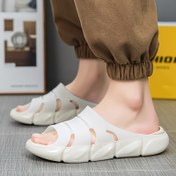 Resim Erkekler için Parlayan EVA Terlikler - Hafif, Kaymaz Plaj ve Rahat Sandaletler Yaz için, Beyaz Kırmızı Detaylarla, Rahat Giyim İçin Açık Burun Tasarımı, Yaz Sandaletleri | Parlayan Sandaletler | EVA Malzeme Sandaletler 