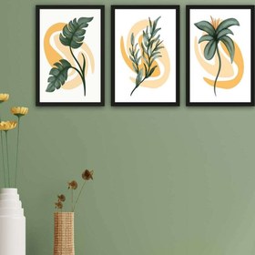 Resim Wow 3 Parça Botanik Tarzda (Siyah Çerçeve Görünümlü) Uv Baskı Duvar Tablo Seti 
