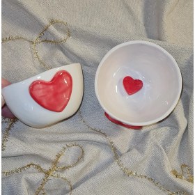 Resim Senseoftouch Kalp Çerezlik Kase El Yapımı Seramik 