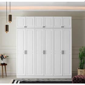 Resim GuneyStore Sport 6 Kapaklı Komple MDF Yüklüklü Beyaz Gardırop 
