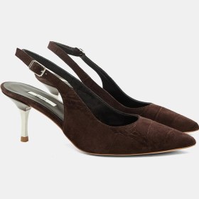 Resim Desa Kadın Koyu Kahve Kroko Desenli Sivri Burunlu Süet Stiletto 