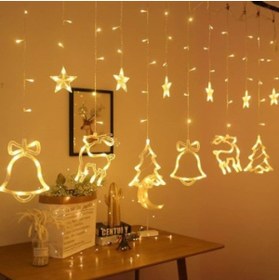 Resim şahane parti 3 Metre Sarkıt Çan - Çam Ağacı -Geyikli 8 Fonksiyonlu Led 