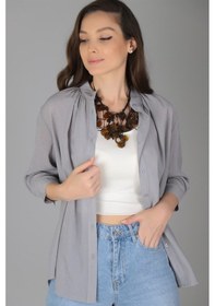 Resim Sweetness Kadın Gri Yakası Büzgülü Gömlek Gri 