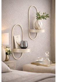 Resim Metaquartz Aksesuar Krem 2 Adet Raf - Metal Duvar Rafı - Modern Chakra Dizayn Duvar Rafı Krem 