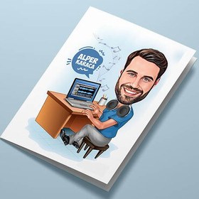 Resim Müzik Sevdalısı Erkek Karikatürlü Tebrik Kartı 