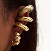 Resim Kadınlar için Şık Sarı Çivili Beyan Takısı - Partiler, Hediyeler ve Günlük Kıyafetler için İdeal olan Cesur C-Şekilli Spiral Boş Kulak Klipsleri 4'lü Set 