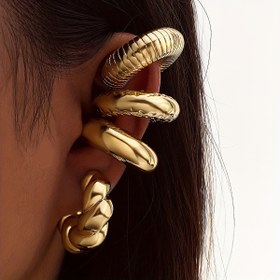 Resim Kadınlar için Şık Sarı Çivili Beyan Takısı - Partiler, Hediyeler ve Günlük Kıyafetler için İdeal olan Cesur C-Şekilli Spiral Boş Kulak Klipsleri 4'lü Set 