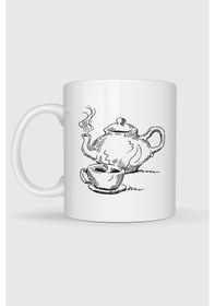 Resim Çay Kahve Cafe Çizim İçecek Tasarımlı Kupa Bardak Beyaz 