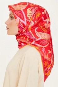 Resim Armine Çiçek Desenli Twill Saf İpek Eşarp 9227d 09 KAhverengi 