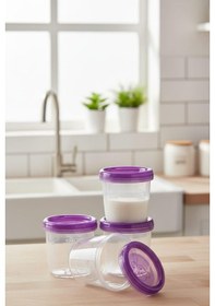 Resim Vivart 4 Lü 180 Ml Anne Bebek Süt ve Mama Bebek Organik Besin Ölçekli Sızdırmaz Kapaklı Saklama Kabı Mor 