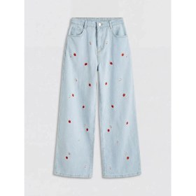 Resim LC Waikiki Lcw Kids Indigo Wideleg Çilek Nakışlı Kız Çocuk Jean Pantolon 