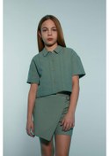 Resim DeFacto Kız Çocuk Cropped Fit Keten Kısa Kollu Gömlek D9143A825SMGN1107 
