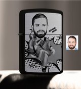 Resim Kişiye Özel Bay Patron Karikatürlü Benzinli Siyah Metal Çakmak - N11.1373 