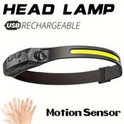 Resim 1 adet MACROCOSM Dış Mekan LED Baş Lambası, Hareket Sensörlü Otomatik Açma, USB Şarj Edilebilir, Ayarlanabilir Kayış & COB Sel Feneri - Koşu, Kampçılık, Yürüyüş, Balıkçılık, Maceralar için Dayanıklı Mat Yüzey 