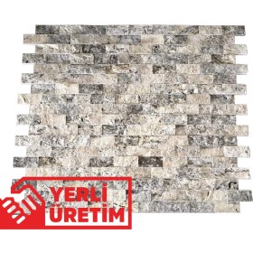 Resim Markataş 5X10Cm Latte Silver Doğal Taş Traverten Patlatma Mozaik Duvar Kaplaması 