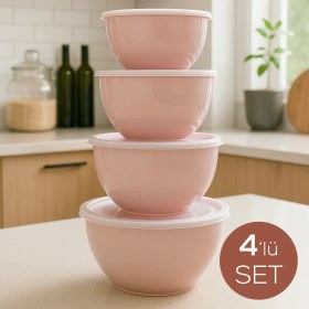 Resim 4’lü Yuvarlak Kase Seti Pembe | 1l, 1.5l, 2.3l, 3.3l | Kapaklı Çok Amaçlı Mutfak Saklama Kabı 