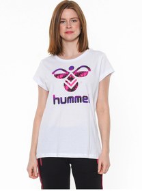 Resim Hummel Triana Kadın Beyaz Baskılı Bisiklet Yaka Tişört 