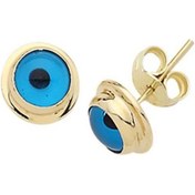 Resim Bilezikhane Küpe Nazarboncuğu Mineli 1,45 Gram 14 Ayar Altın 