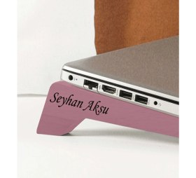 Resim BK Kişiye Özel Taşınabilir Ahşap Pembe Notebook Laptop Standı 