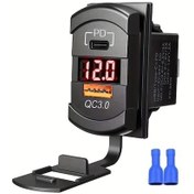 Resim Kırmızı Işık Terminal 12v/24v Usb Rocker Switch Soketi Kapaklı, Pd Ve Qc3.0 İle Birlikte Led Voltmetre Özelliklerine Sahip, Tekne, Rv Ve Motosikletler İçin Tasarlanmış Rocker Tipi Deniz Anahtar Panelleri, Pilsiz 
