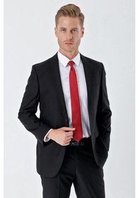 Resim İmza Siyah Gabardin Mono Yaka 6 Drop Comfort Fit Rahat Kesim Basic Takım Elbise 1001245010 Siyah 