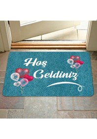 Resim Dijital Baskılı Kapı Önü Paspas Hoşgeldiniz Yazılı Çiçek Desenıç Ve Dış Kapı Paspası Yıkanabilir Açık Bej 