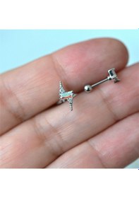 Resim Gümüş Renk Cerrahi Çelik Şimşek Modelli Piercing Helix Lob Kıkırd Renkli 