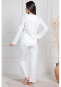 Resim Mecit Pijama Mecit 6104 Bayan Ekru Büyük Beden Uzun Kollu Pijama Takımı Ekru 