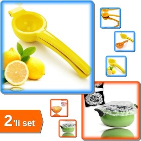 Resim Hereveoyuncak Pratik Limon Sıkacağı - Limonatör Plastik + 8 Adet Kullanışlı Tencere Tabak Bonesi - 2li Set B7M2Z3 
