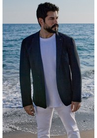 Resim AC&Co / Altınyıldız Classics Erkek Lacı Slim Fit Dar Kesim Mono Yaka Kapak Cepli Gofre Desenli Blazer Ceket Lacı 