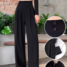 Resim Kadınlar İçin Yüksek Bel Geniş Paça Pantolon - Siyah, Serinletici ve Nefes Alabilen Kumaş, Rahat Kesim, Her Mevsim Kullanım, Günlük ve Resmi Giyim, Kot ve Elbiselerle Uyumlu, 20'li-50'li Yaş Arası Kadınlar İçin Şık Siluet, Yüksek Bel Tasarım, Kaliteli Kumaş, Ofis Kıyafeti, Zarif Tasarım, Yumuşak Dokulu, Moda Tutkunları İçin Şık Alt Giyim 