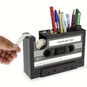 Resim Retro Kaset Bant Dağıtıcısı Kalemlikli - Vintage Manyetik Ofis Malzemesi Düzenleyici, PE Malzeme, Siyah Renkli Kırtasiye Dahil, Ofis Düzenleyici|Eğlenceli Düzenleyici|Vintage Estetik, Sevimli Bant Dağıtıcısı 