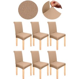 Resim Spandex Mikro Petek Kumaş Likralı Lastikli Tüylenmez 6'lı Sandalye Kılıfı Esnek Sandalye Örtüsü -açık Kahve 