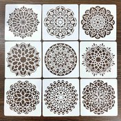 Resim 9 Adet Mandala Şablonu Boyama İçin - Yuvarlak, Duvar Sanatı & Sprey Tasarımları İçin Yeniden Kullanılabilir Plastik Şablonlar 