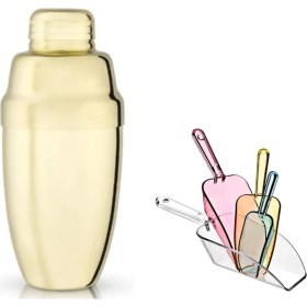 Resim Adin Tasarım Gold Shaker 350 ml + Buz Küreği 4 Adet Metal Süzgeçli Bar Shaker Kokteyl Hazırlama Bar Küreği 