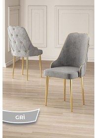 Resim Canisa Krax Serisi, 1.sınıf Babyface Kumaş Mutfak Sandalyesi, Gold Metal Ayak, 4 Adet Gri Sandalye Sandalye Gri Ayaklar Gold 